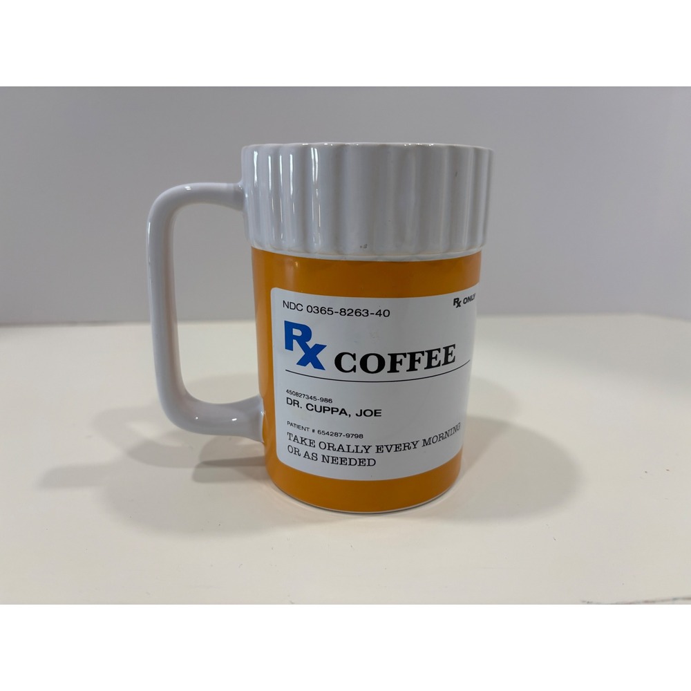 Wink Rx Coffee Prescription Bottle Mug Dr Cuppa Joe Ceramic Novelty Cup Orange